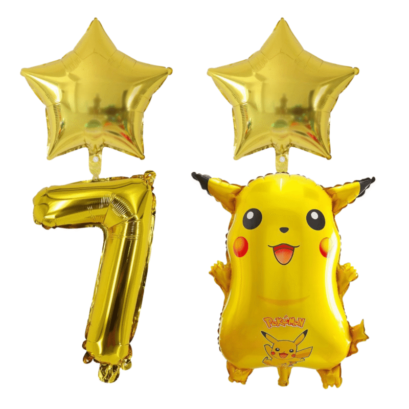 Pikachu Pokemon 7th Birthday Party Foil Balloons Gold Star Number Set
