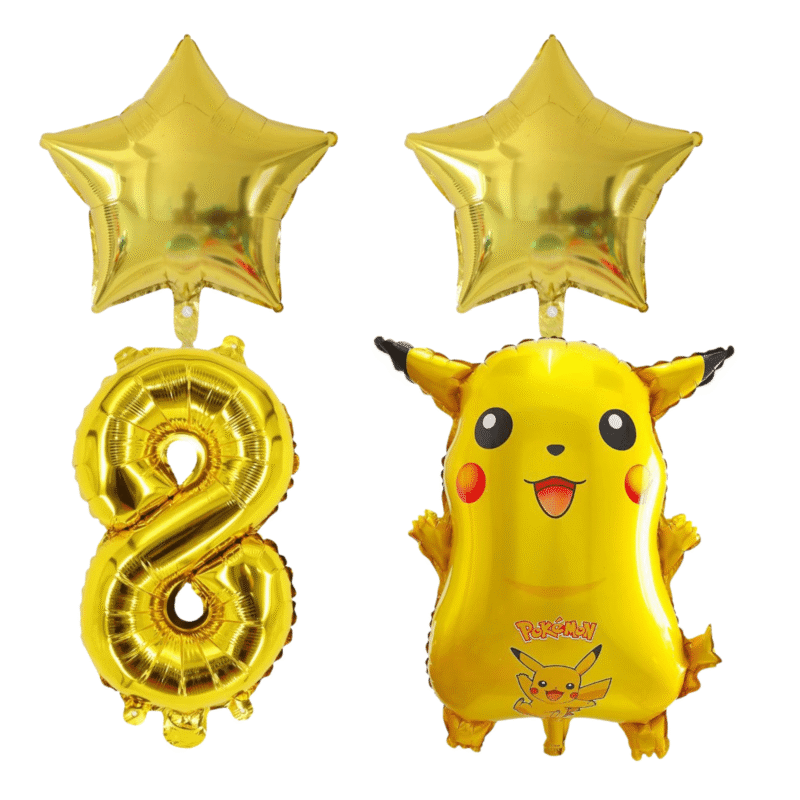 Pikachu Pokemon 8th Birthday Party Foil Balloon Set Gold