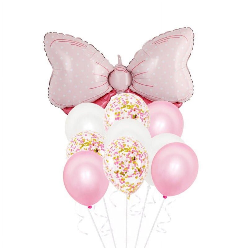 Pink Bow Balloon Baby Shower Birthday Party Decoration White Confetti Balloons