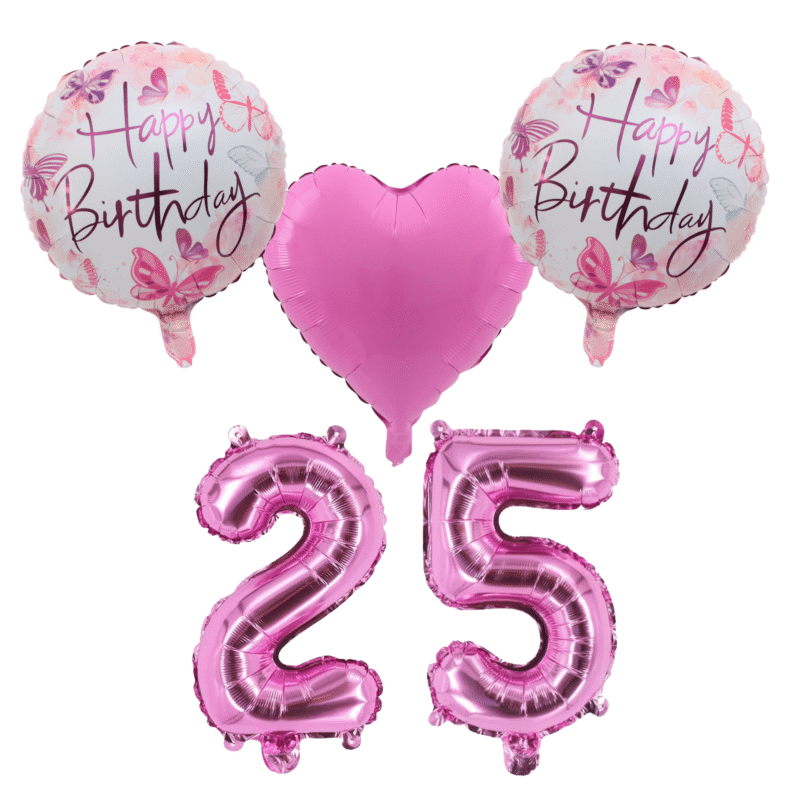 Pink Butterfly 25th Birthday Foil Balloons Party Set