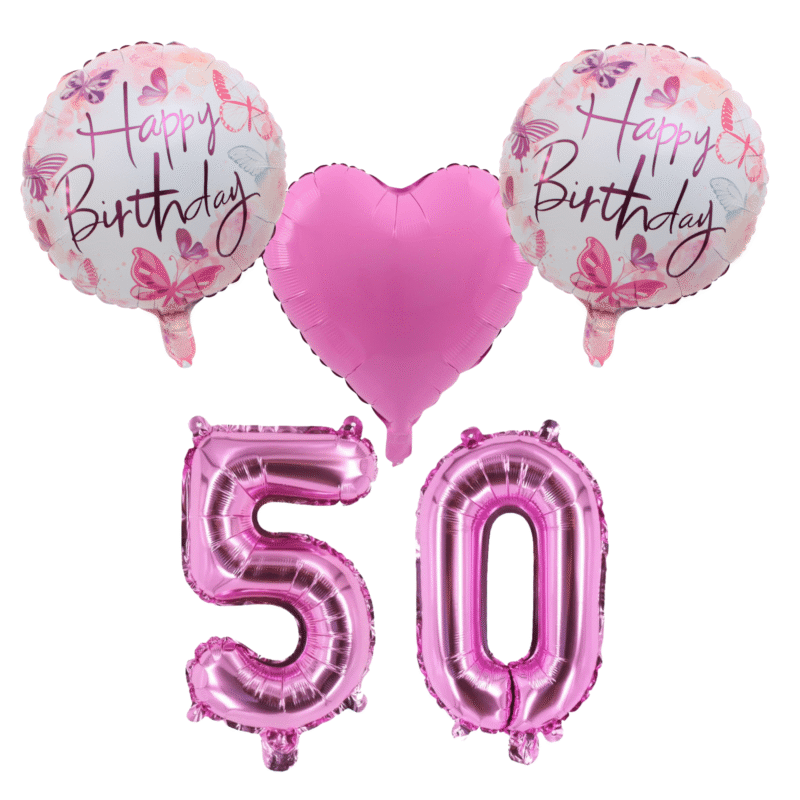 Pink Butterfly 50th Birthday Foil Balloon Set Party Decor