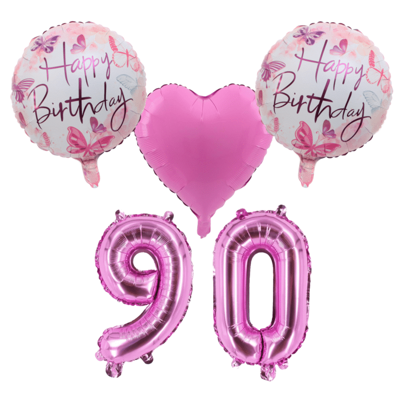 Pink Butterfly 90th Birthday Foil Balloons Party Decorations Set