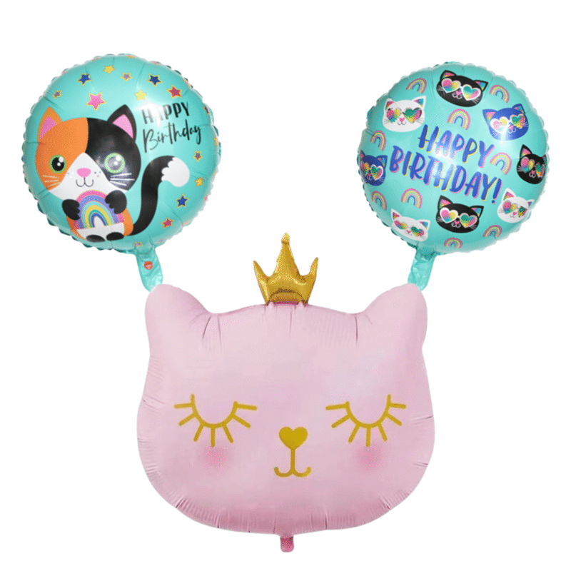 Pink Cat Birthday Mylar Balloon Set - Cute Kitty Party Balloons for Kids Birthday, Baby Shower, Celebration