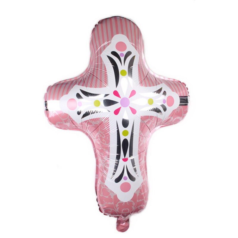 Pink Cross Shaped Mylar Foil Balloon for Religious Occasions