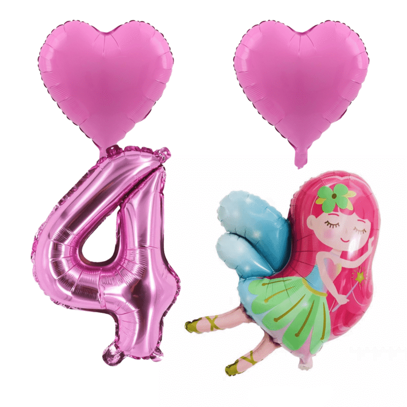 Pink Fairy 4th Birthday Foil Balloon Set Girl Party Decor