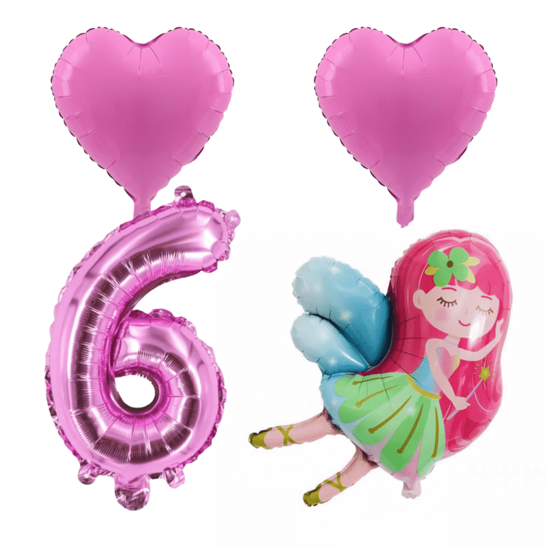 Pink Fairy 6th Birthday Foil Balloon Set Girl Party Decor