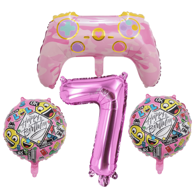 Pink Gamer Girl 7th Birthday Party Foil Balloon Set