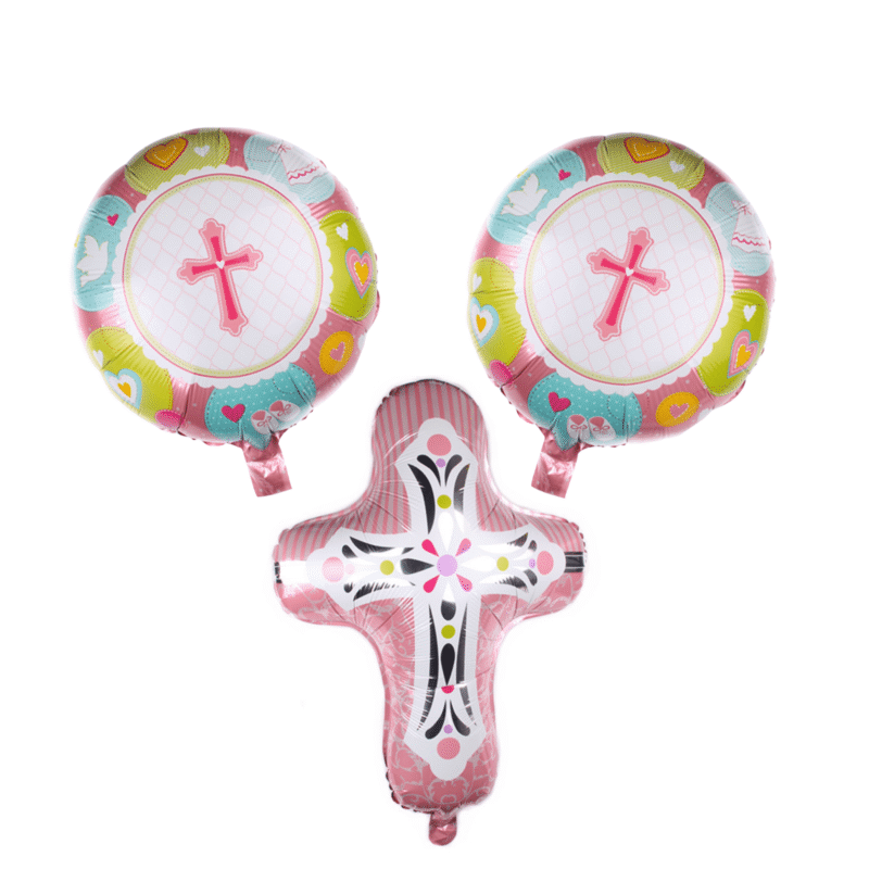Pink Religious Cross Foil Balloon Set for Baptism Christening and Communion