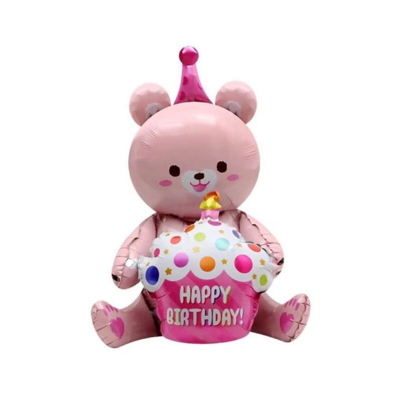 Pink Teddy Bear Balloon Table Stand Happy Birthday Balloon