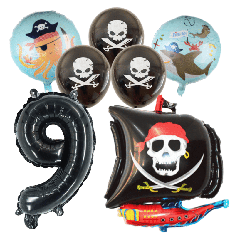 Pirate Party Balloons Number 9 Birthday Kit Black Blue Kids
