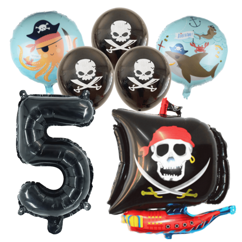 Pirate Party Number 5 Balloon Set 5th Birthday Foil Black Red