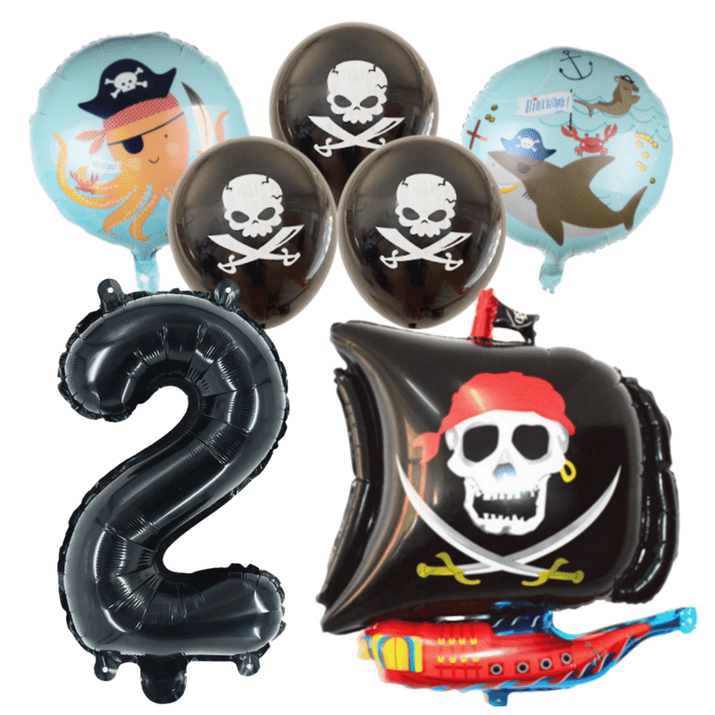 Pirate Ship Number 2 Birthday Party Balloons Foil Set Black Blue Kids