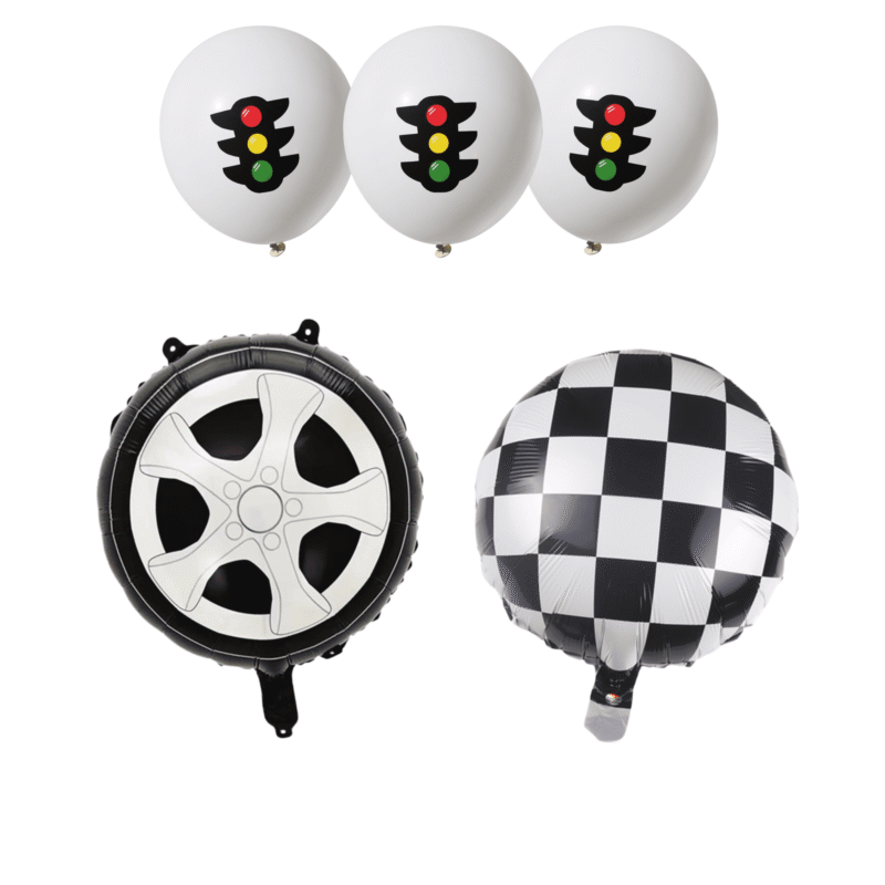 Racing Party Balloon Set Traffic Light Wheel and Checkered Flag Balloons for Racecar Birthday Decorations