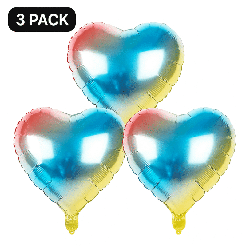 Rainbow Heart Foil Balloons 3 Pack Party Decor Balloons