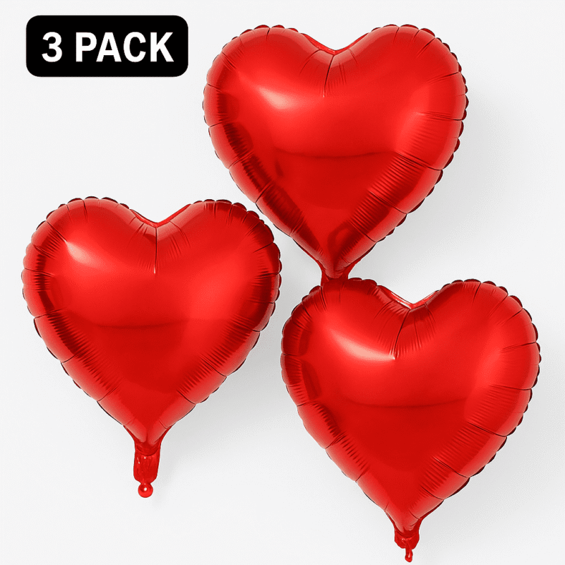 Red Heart Foil Balloons 3 Pack; Valentine's Day Party Decor Balloons