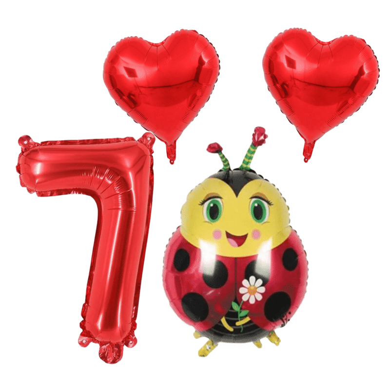Red Ladybug 7th Birthday Party Foil Balloons Set Number 7 Kids