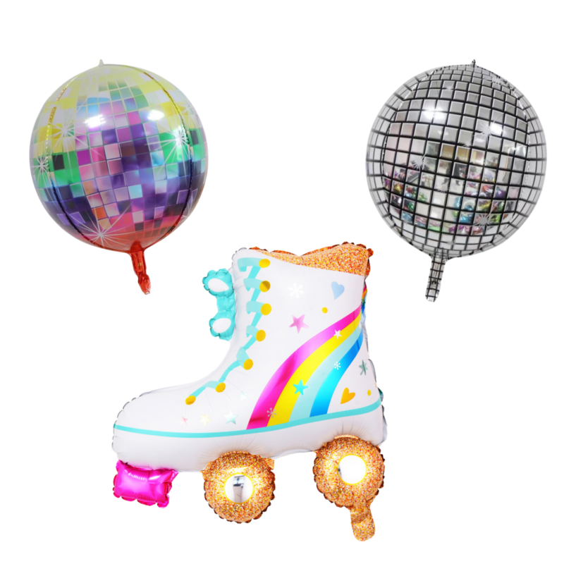 Roller Skate & Disco Ball Balloon Set – Retro Party Foil Balloons