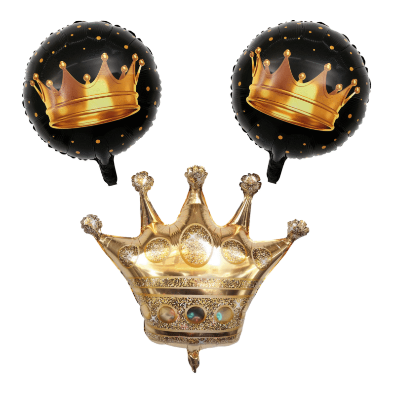 Royal Gold Crown and Black Balloon Set with Gold Crown and Black Foil Balloons for Birthday or Party Decorations