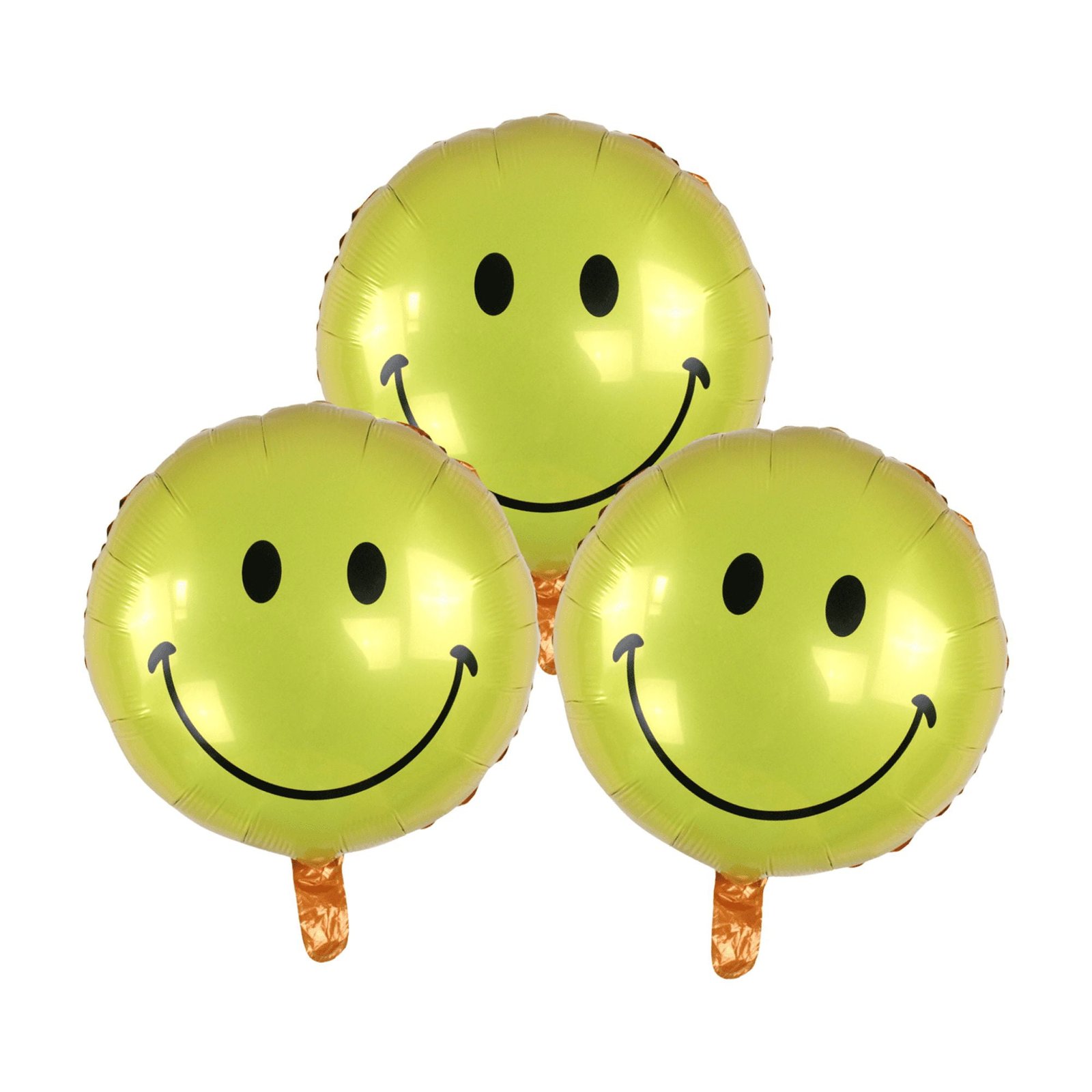 Smiley Face Foil Balloon Set – 3 Pack Yellow Mylar Balloons for Party Decorations