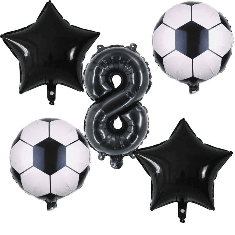 Soccer Number 8 Birthday Party Balloons Black White Star Foil Balloons