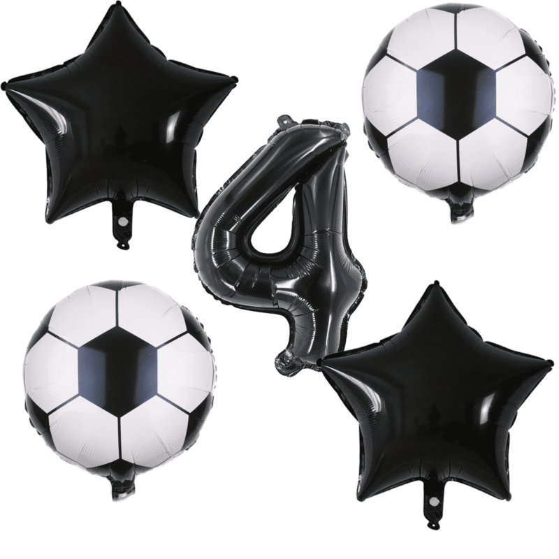 Soccer Theme 4th Birthday Party Foil Balloons Black White Number Stars Balloons