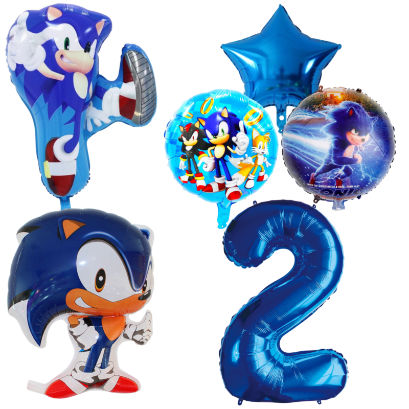 Sonic 2nd Birthday Party Balloons Set Blue Foil 5pc balloons