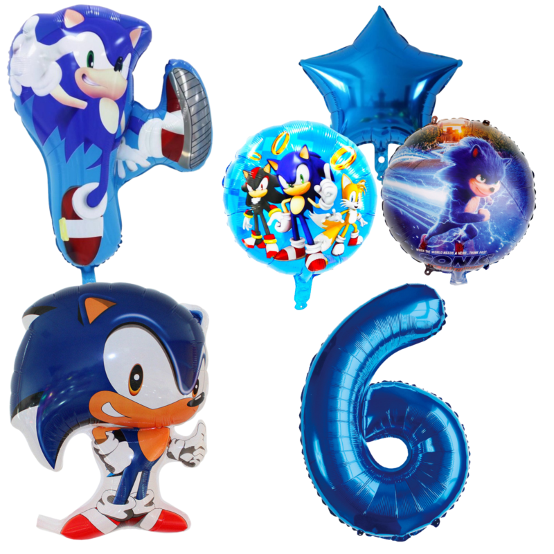 Sonic Balloons 6th Birthday Party Blue Foil 5 Piece