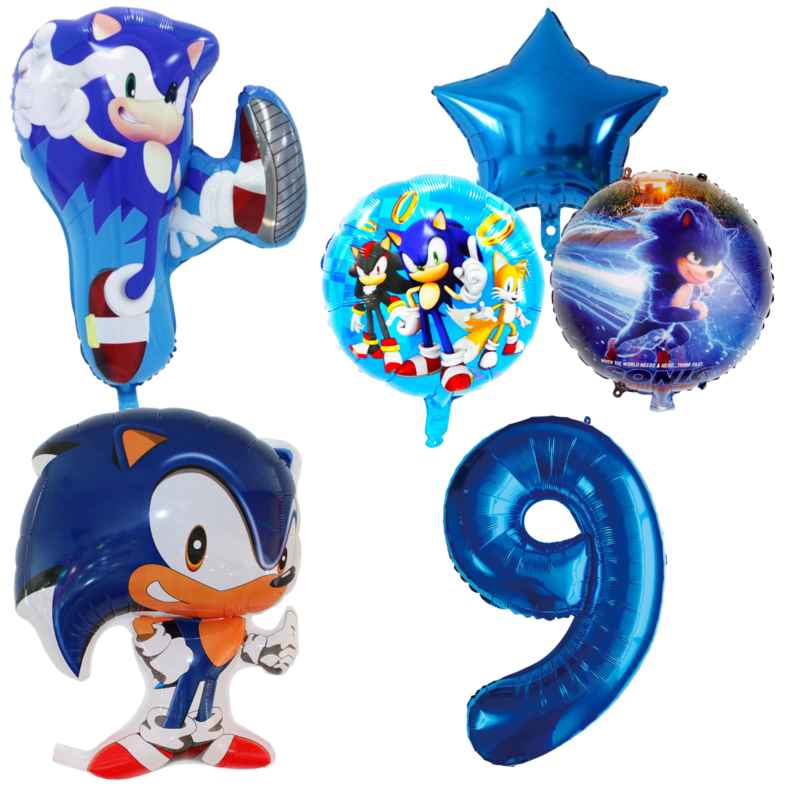Sonic 9th Birthday Party Balloons Set Blue Foil 5pc balloons