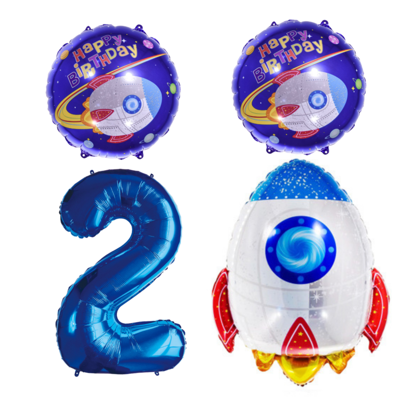 Space Rocket 2nd Birthday Party Balloons Blue Number Foil Set