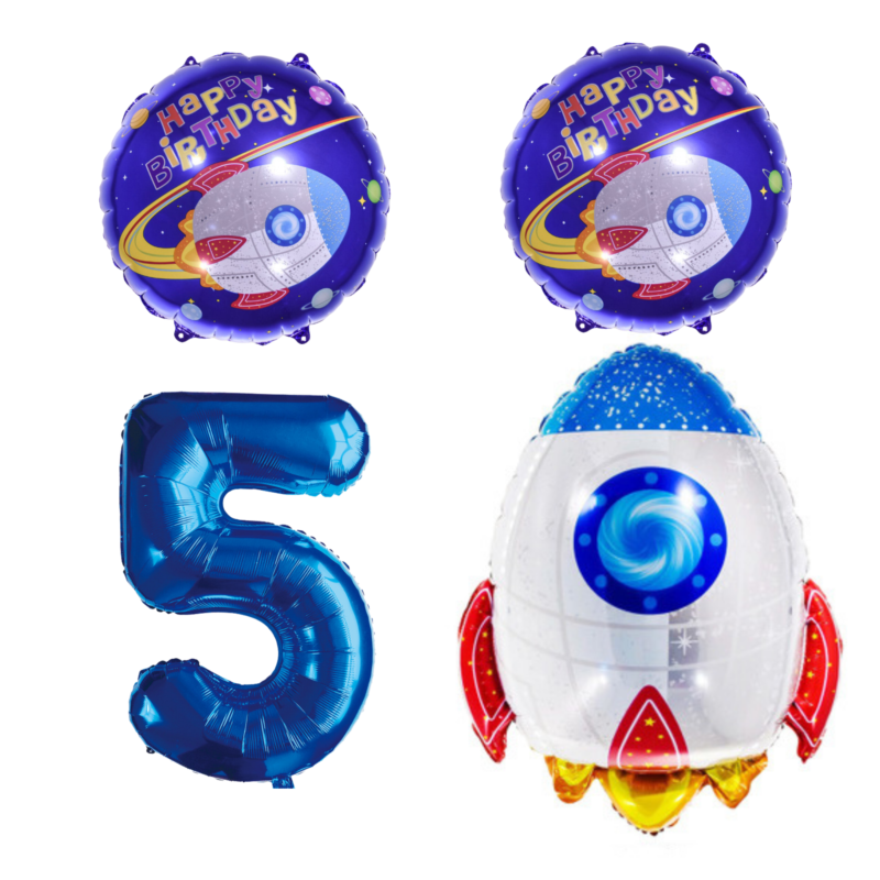 Space Rocket 5th Birthday Foil Balloon Set Blue Party Decor