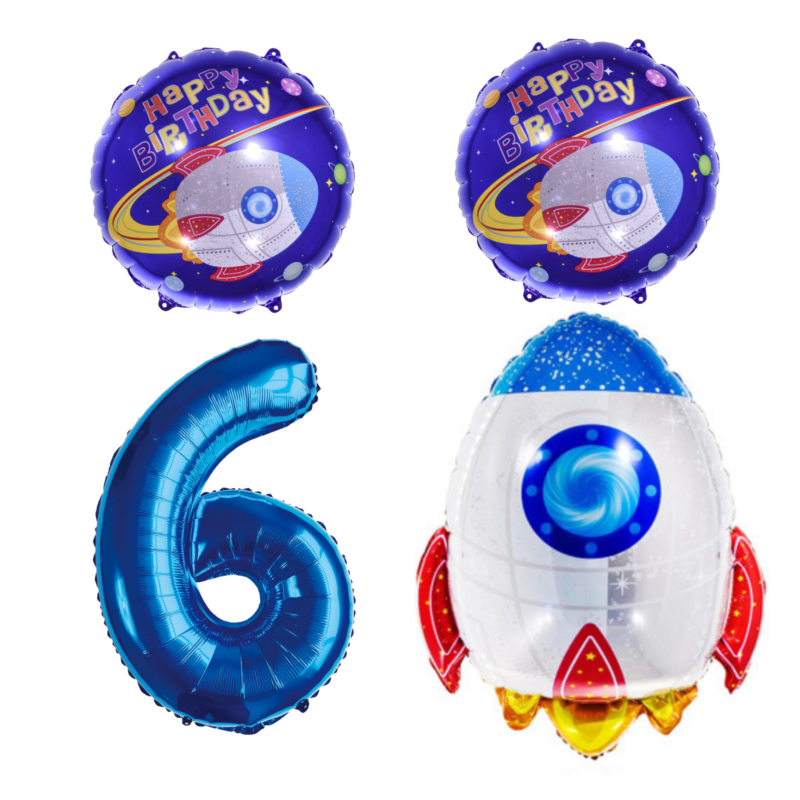 Space Rocket 6th Birthday Party Balloons Blue Foil Number Set