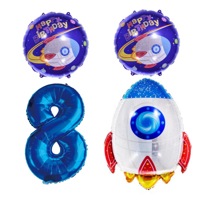 Space Rocket Number 8 Birthday Party Balloons Blue Foil Kit