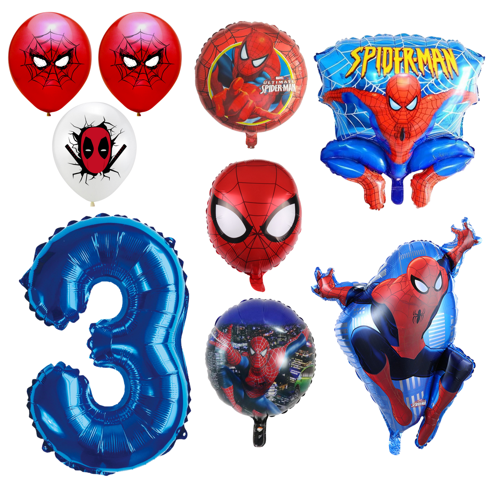 Spider-Man 3rd Birthday Party Balloons Set Blue Red Foil balloons
