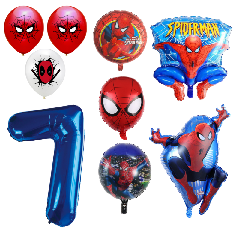 Spider-Man 7th Birthday Party Balloons Set Blue Red Foil balloons