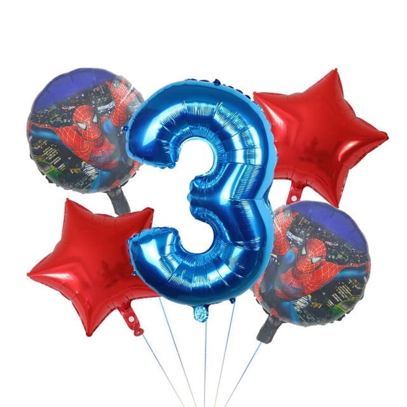 Spiderman 3rd Birthday Party Balloons Number 3 Red Blue Foil Balloons