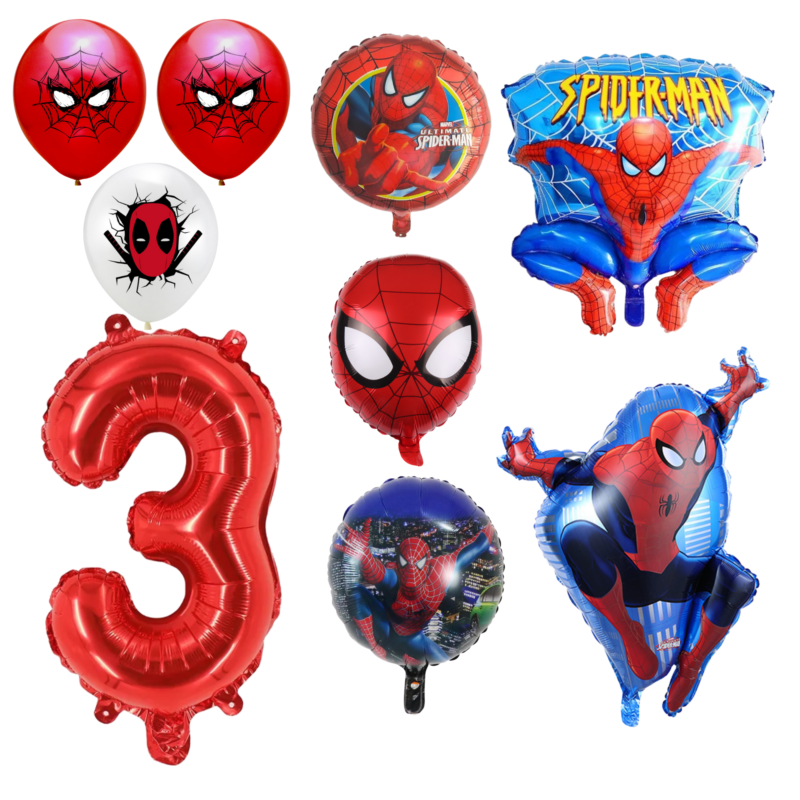 Spiderman 3rd Birthday Party Balloons Red Blue Foil Set balloons