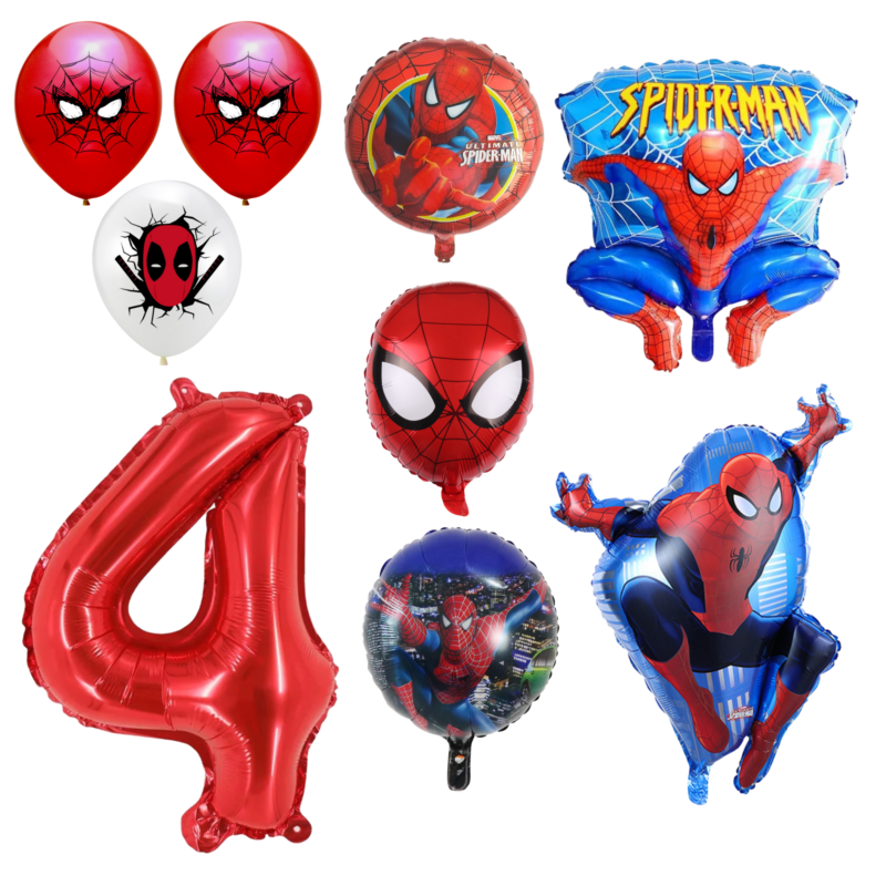 Spiderman 4th Birthday Party Balloons Set Red Blue Foil balloons