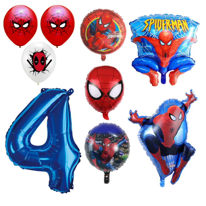 Spiderman 4th Birthday Party Balloons Set Red Blue Foil balloons