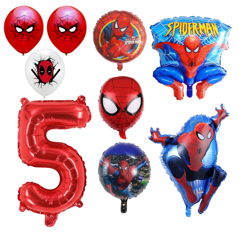 Spiderman 5th Birthday Party Balloons Red Blue Foil Set balloons