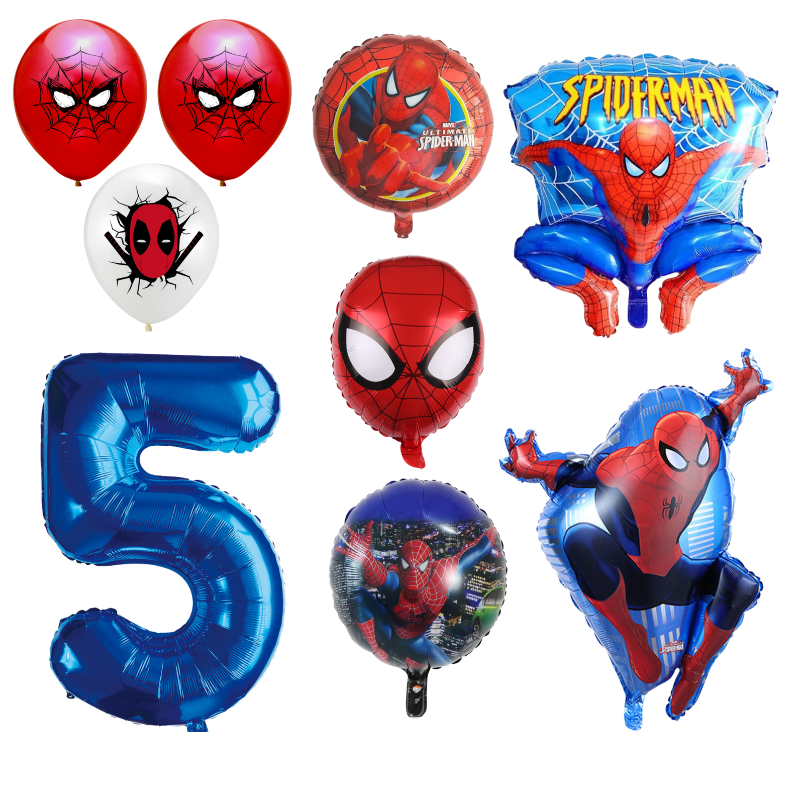Spiderman 5th Birthday Party Balloons Set Red Blue Foil balloons
