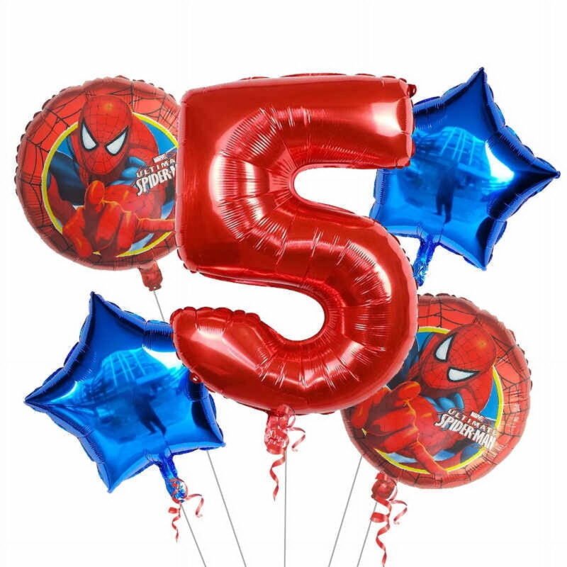 Spiderman 5th Birthday Party Foil Balloon Bouquet Red Blue Kids Balloons