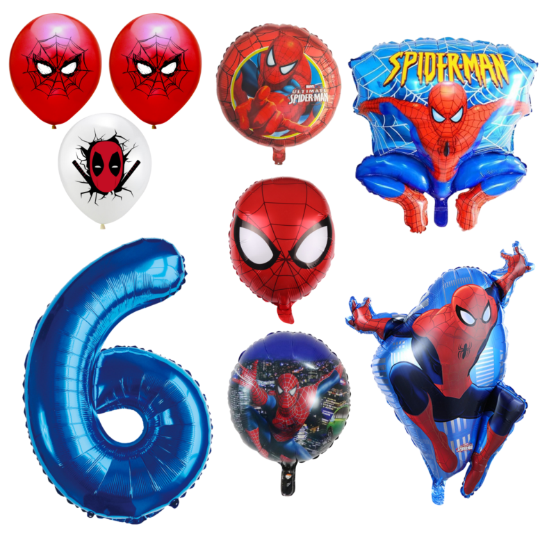 Spiderman 6th Birthday Party Balloons Set Blue Red Foil balloons