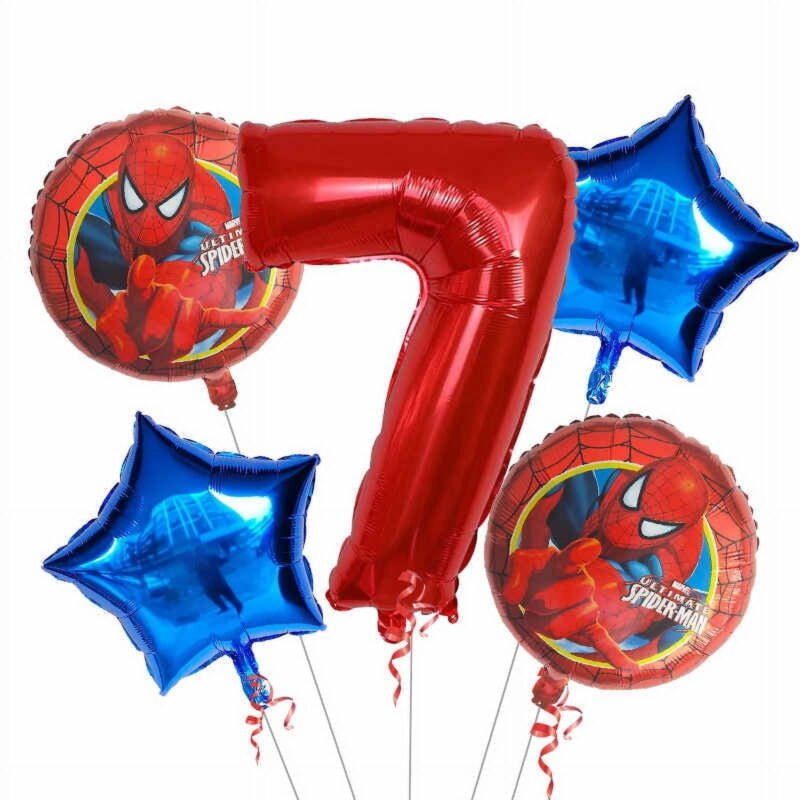 Spiderman 7th Birthday Party Foil Balloon Bouquet Red Blue Balloons
