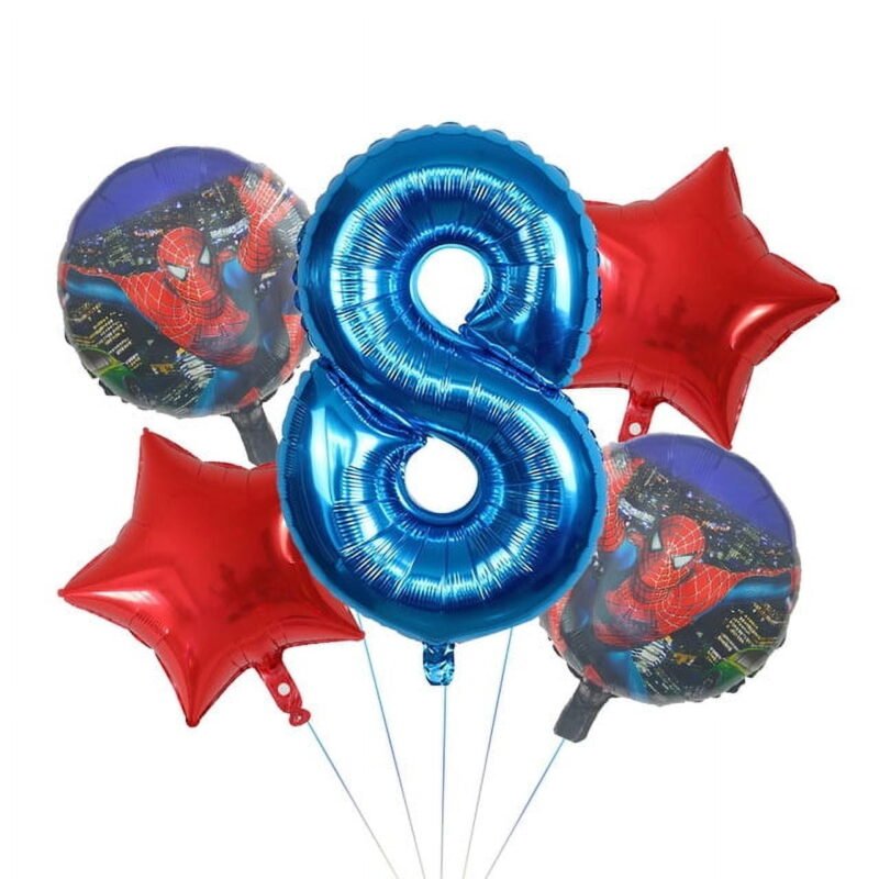Spiderman 8th Birthday Party Balloons Set Blue Red Foil Number Balloons