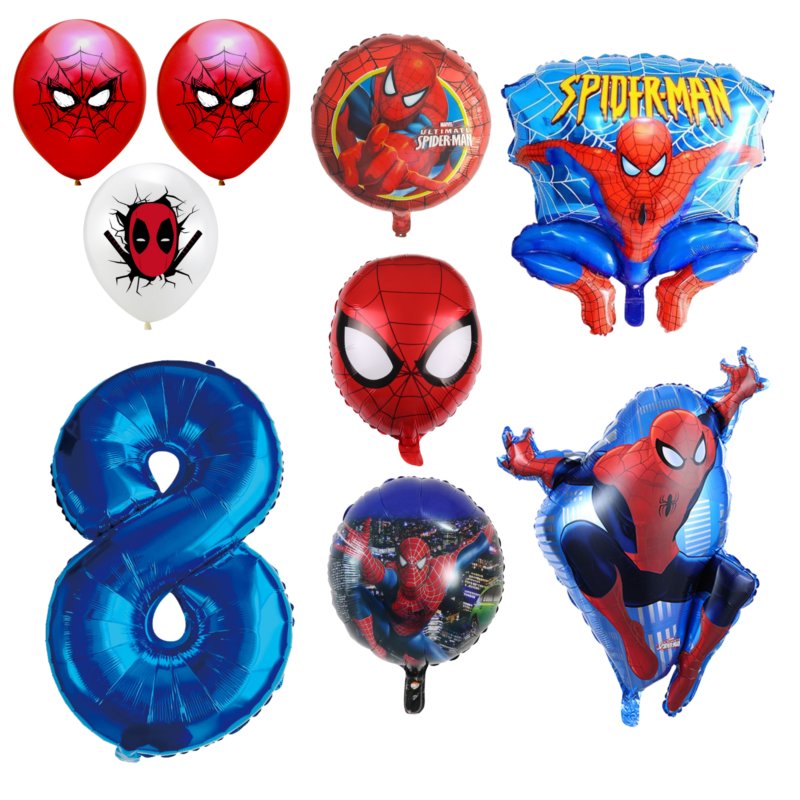 Spiderman 8th Birthday Party Balloons Set Blue Red Foil balloons