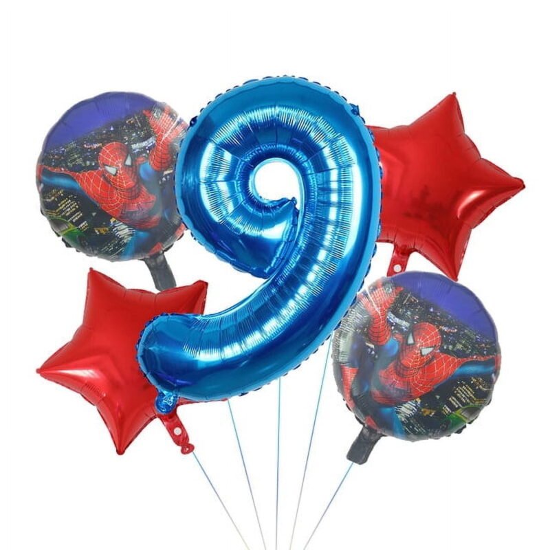 Spiderman 9th Birthday Party Balloons Blue Red Foil Set Balloons
