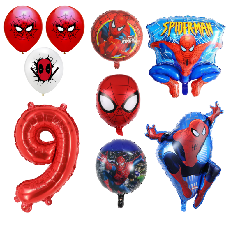 Spiderman 9th Birthday Party Balloons Set Red Blue Foil balloons