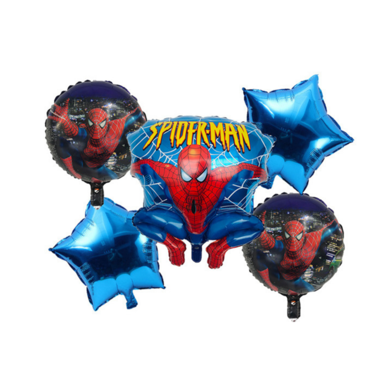 Spiderman Mylar Balloon Set Superhero Birthday Party Decorations with Blue Stars Balloons