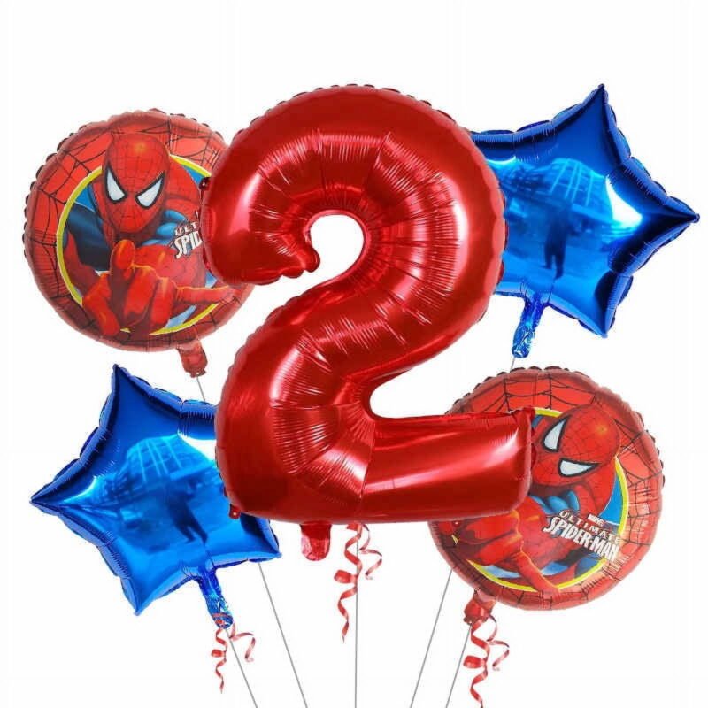 Spiderman Number 2 Birthday Party Foil Balloons Red Blue Kids Balloons