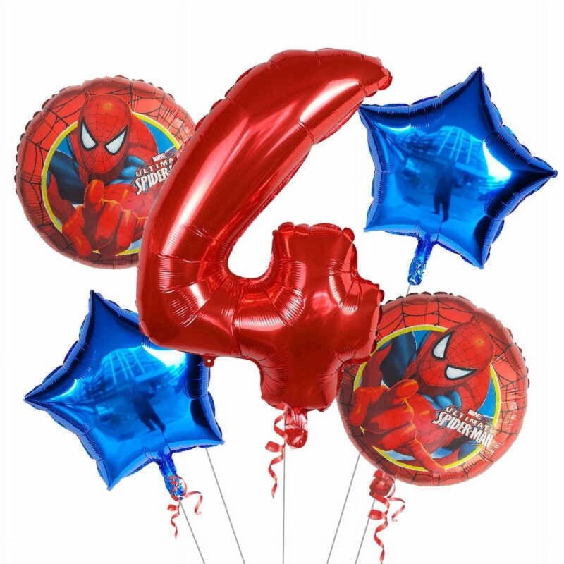 Spiderman Number 4 Birthday Party Balloons Red Blue Foil Set Balloons